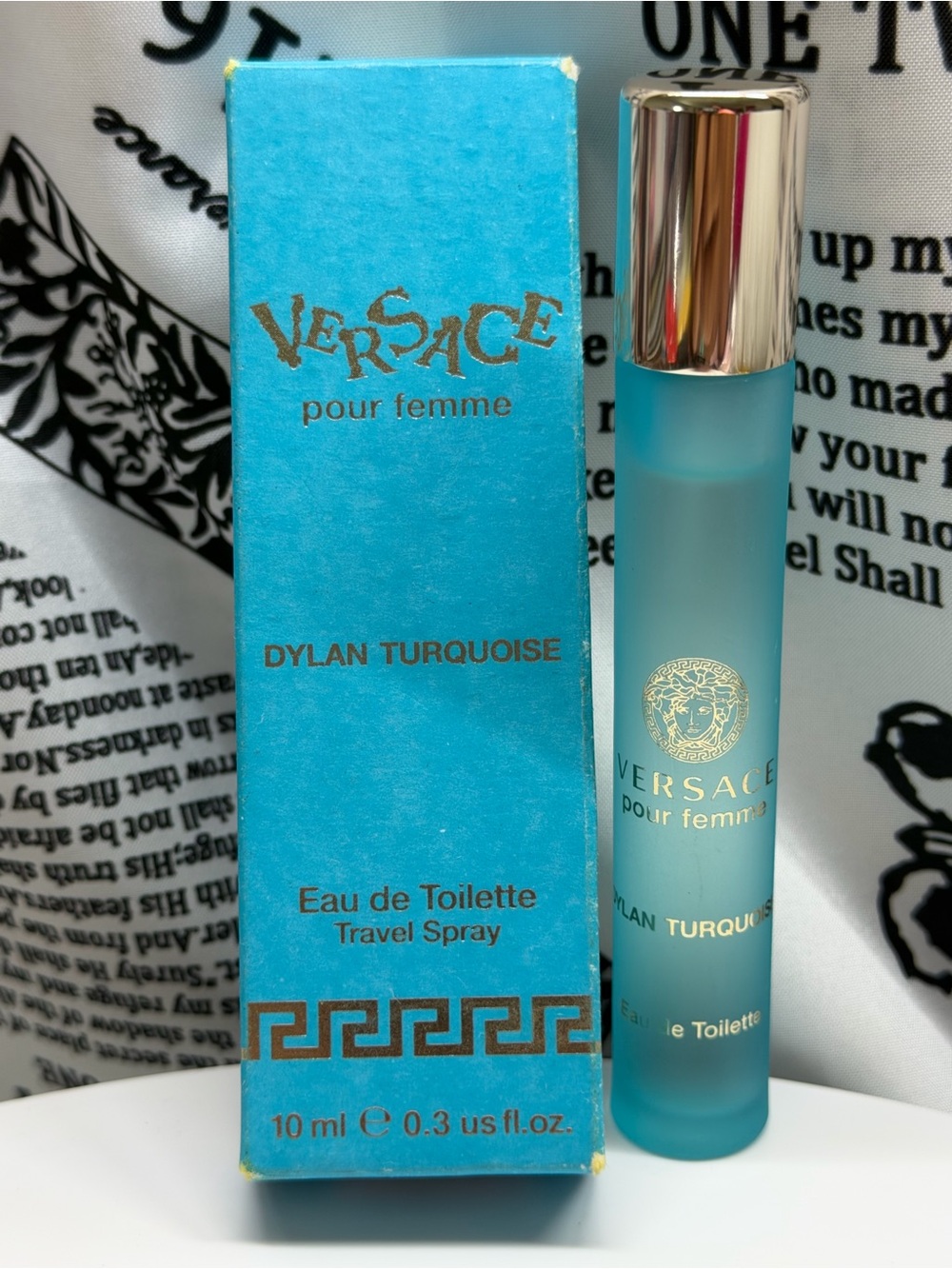 Versace Dylan Turquoise Travel Spray - Turquoise with Gold Accents